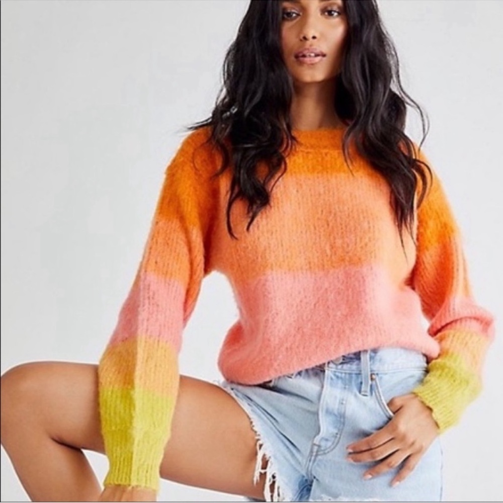 Free People Autumn Sky Ombre Pullover Wool Blend Sweater XS